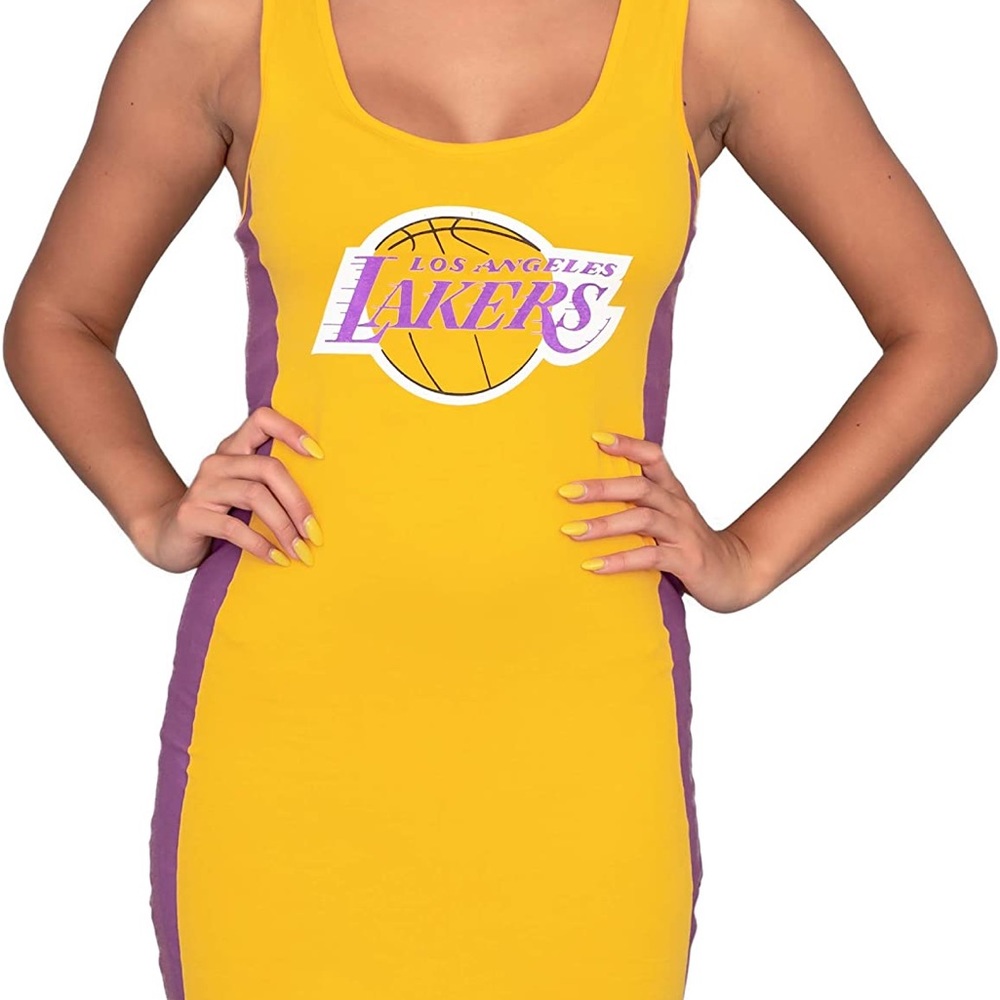 Mighty Fine Hardwood Classics Vintage Lakers Basketball Scoop Neck Tank Dress XS